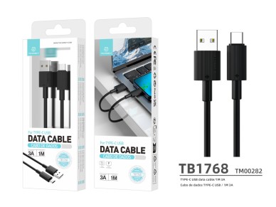Techancy Cabo De Dados Usb Tipo C Preto TB1768, Comprimento 1m Suporta Corrente 3A E Transfer�ncia D