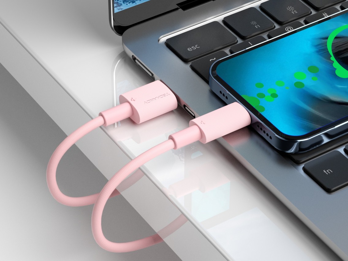 Techancy Pink USB Type C Data Cable TB1768, Length 1m Supports 3A Current and 480mbps Data Transfer,