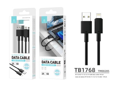 Techancy Cabo De Dados Usb-Lightning Preto TB1768, Comprimento 1m Suporta Corrente De 3A E Transfer�