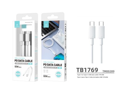 Techancy Fast Charging PD Cable 1m White TB1769, Type-C to Type-C, 60w Compatible with Laptops