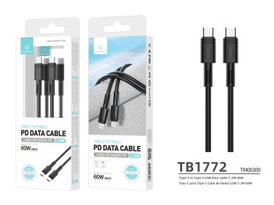 Techancy Cabo Pd De Carregamento R�pido Preto 1,5 M TB1772, Usb C Para Porta Usb C 60w/20v-3a Carreg