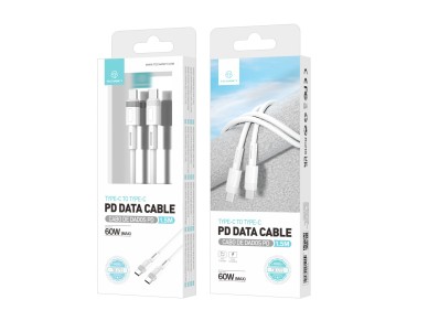 Cable de carga rápida PD Techancy TB1772, blanco, 1,5 m, puerto USB-C a USB-C, 60 W/20 V-3 A
