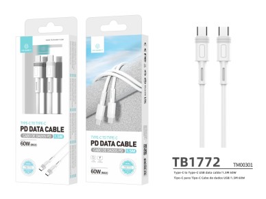 Techancy 1.5m White Fast Charging PD Cable TB1772, USB C to USB C Port 60W/20V-3A