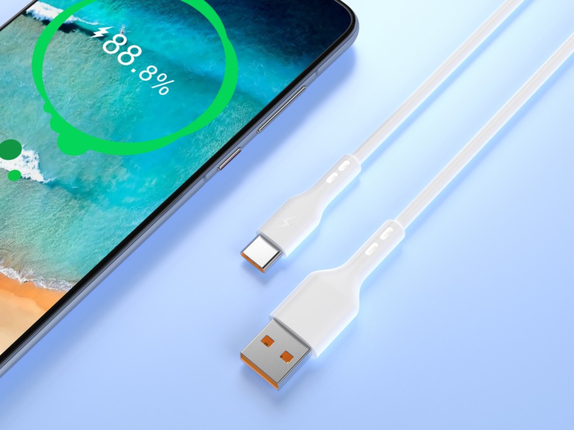 Techancy Fast Charge USB-Type-C Data Cable TB1774, 1m, 5A Super Fast Charge, Data Transfer, White