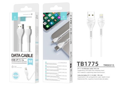 Techancy USB-Lightning Cable White 1m TB1775, Fast Charging 2.4a, Supports Data Transmission, PVC Ma