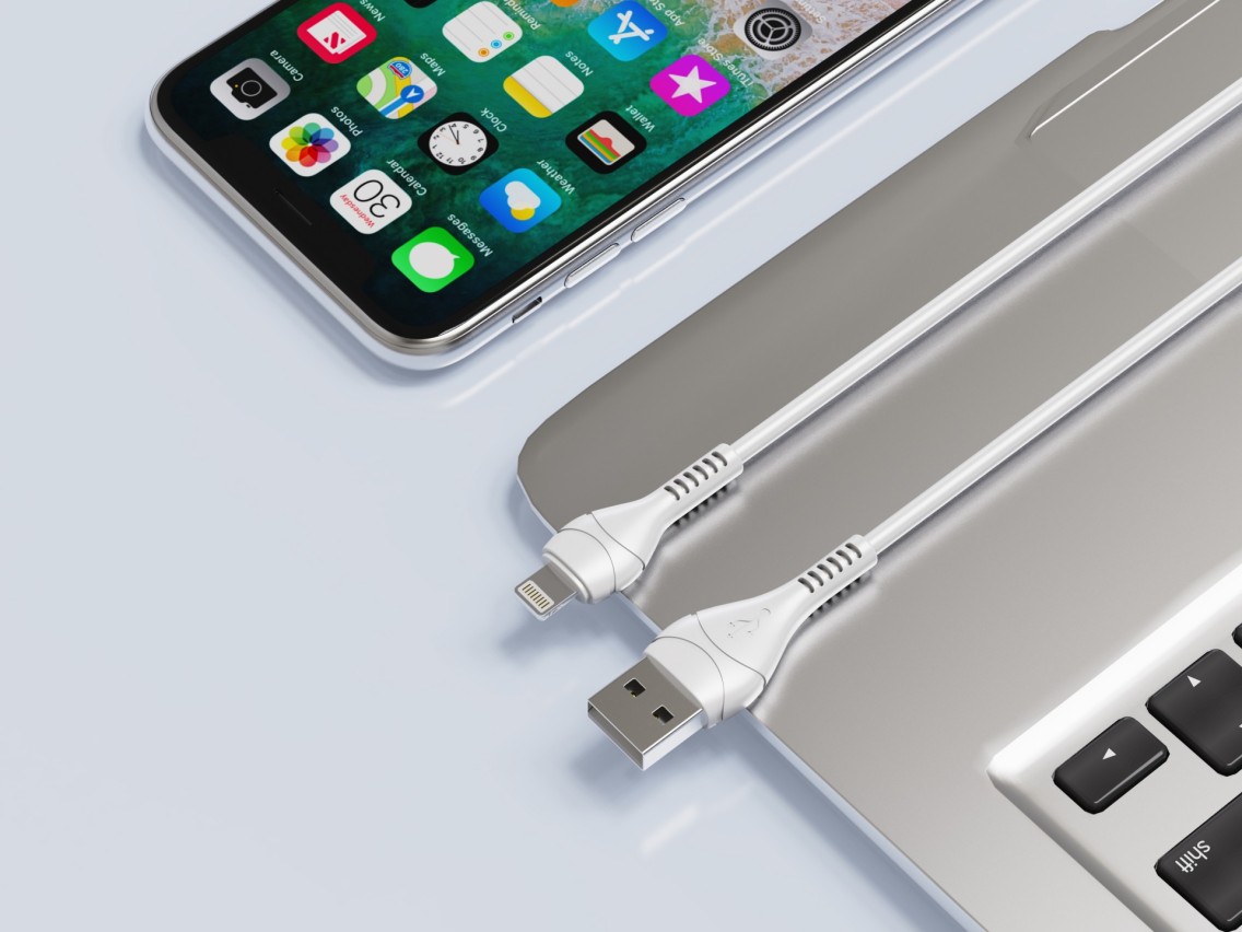 Techancy Cabo Usb-Lightning Branco 1m TB1775,Carregamento Rápido 2.4a, Suporta Transmissão De Dados