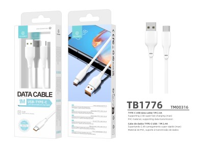 Techancy USB-Type-C Data Cable White 1M TB1776, 2.4A Fast Charging, Supports Data Transmission, PVC 