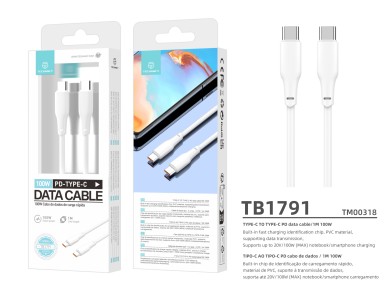 Techancy PD Data Cable 100W White 1m TB1791, High Power USB-C-USBC, Compatible with Laptop Computers Techancy PD Data Cable 100W White 1m TB1791, High Power USB-C-USBC, Compatible with Laptop Computers