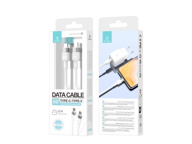 Cable de datos Techancy PD 60W Blanco 1m TB1792, USB C-USB C Admite carga rápida y transferenci
