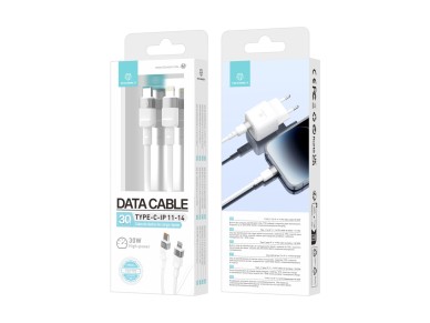 Techancy PD Data Cable 30W White 1m TB1792, USB C-IPX/11/12-14 Supports Fast Charging, Data Transfer