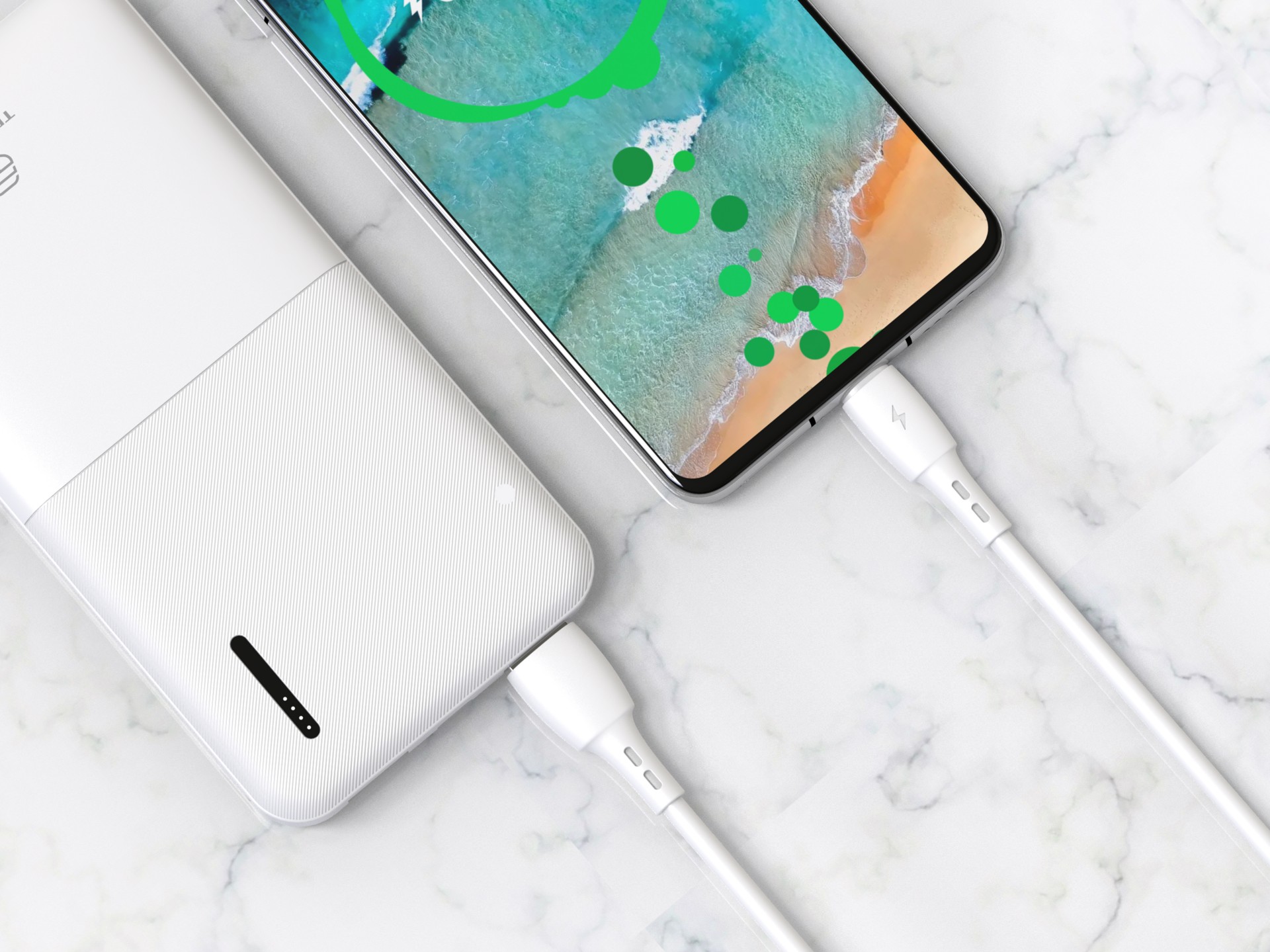 Techancy USB-Type C Data Cable White TB1778, 2.4A Charging, 30cm Suitable for Use with Power Bank