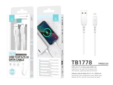 Techancy USB-Lightning Data Cable White TB1778, 2.4A Charging, 30cm Suitable for Use with Power Bank
