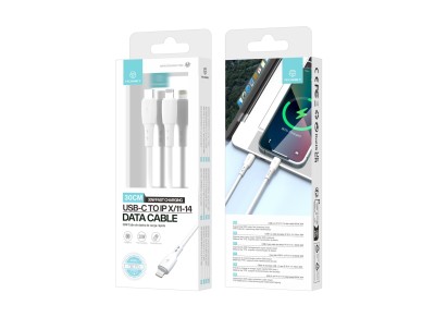 Techancy USB C to Lightning Data Cable White TB1778, PD30W Charging, 30cm Suitable for Use with Powe