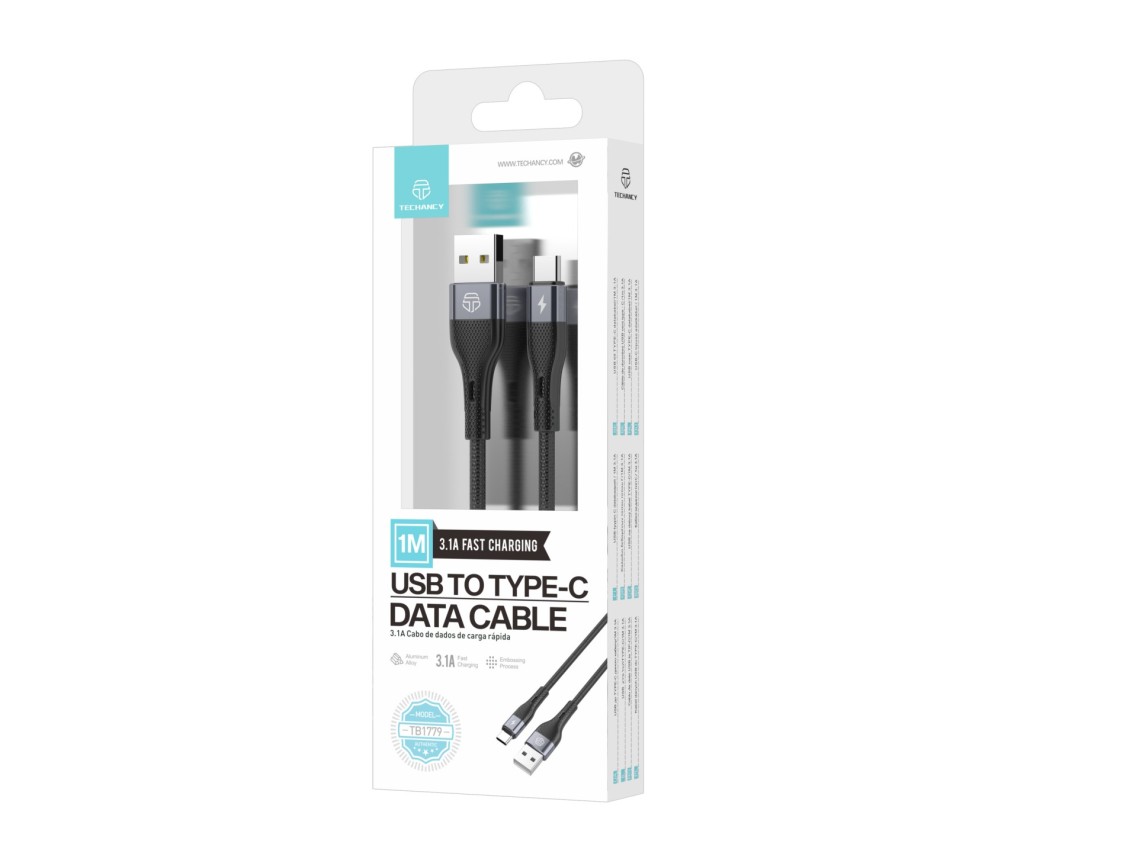 TB1779 Black USB Type-C Data Cable, 3.1A Fast Charging, Supports 480Mbps Data Transfer