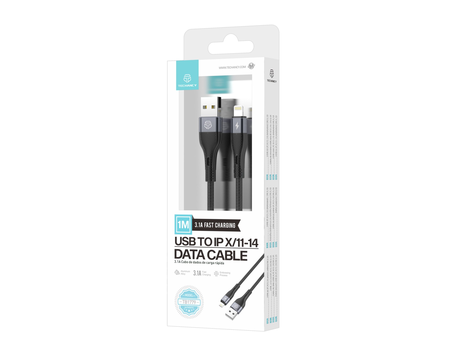TB1779 Black Lightning USB Data Cable, 3.1A Fast Charging, Supports 480Mbps Data Transfer