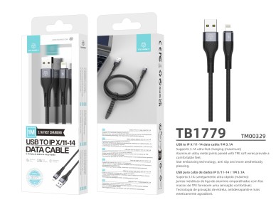 TB1779 Black Lightning USB Data Cable, 3.1A Fast Charging, Supports 480Mbps Data Transfer