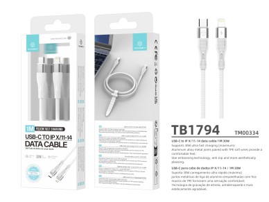 Cable de carga rápida Techancy PD USB C a Lightning blanco TB1779, carga rápida de 30 W, l