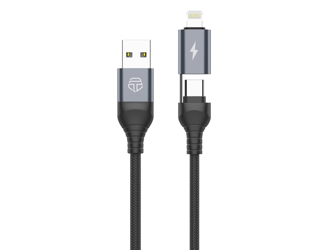 Techancy 2-in-1 USB Data Cable Black TB1739, 3.1A Fast Charging, Type-C/Lightning on Both Ports