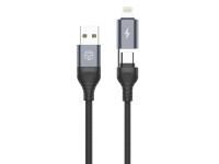 Techancy Cabo De Dados Usb 2 Em 1 Preto TB1739, Carregamento R�pido De 3,1 A, Tipo C/Lightning Em Am