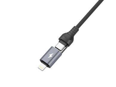 Cable de datos USB 2 en 1 Techancy TB1739 negro, carga rápida de 3,1 A, tipo C/Lightning en amb