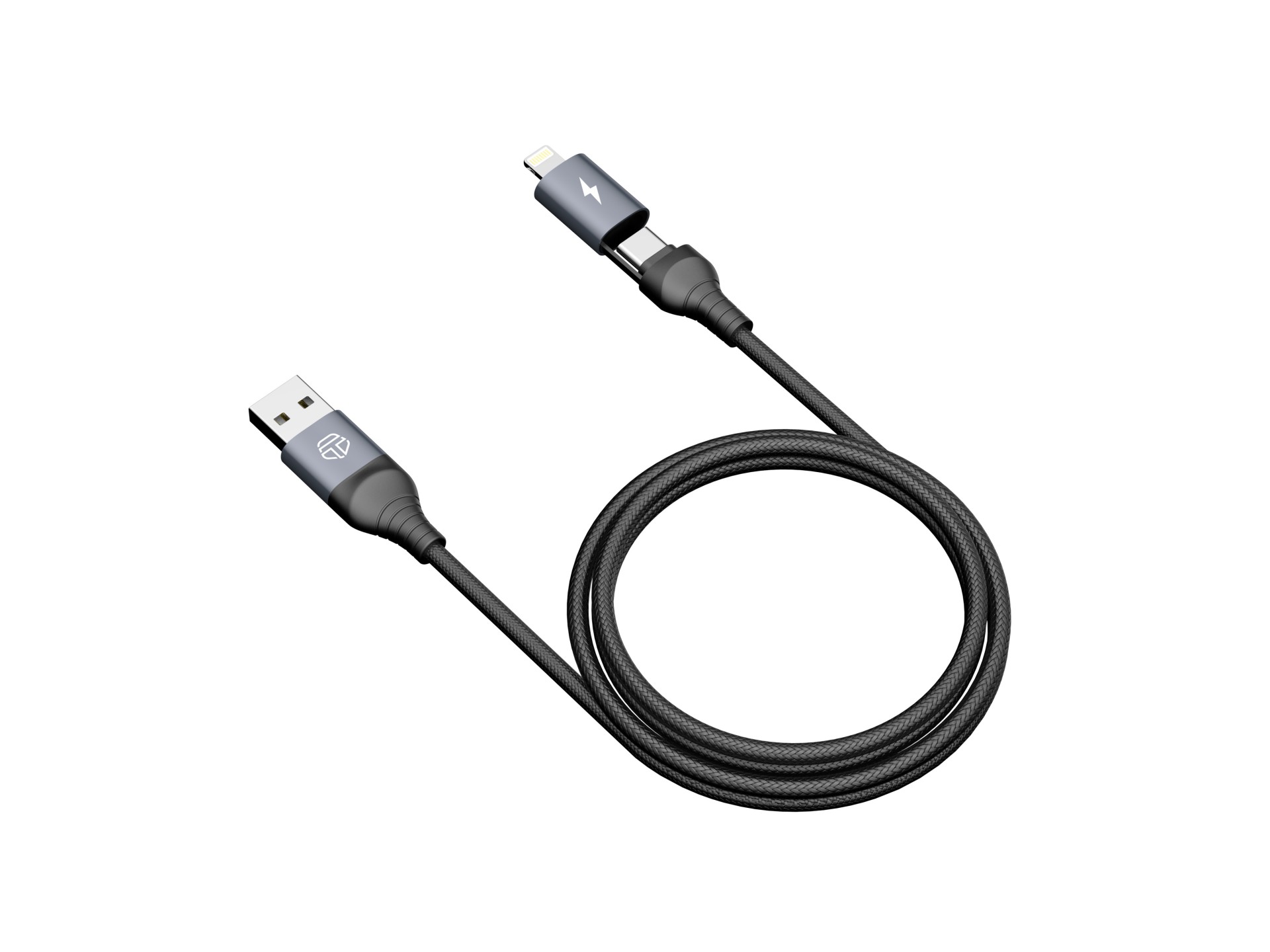 Techancy 2-in-1 USB Data Cable Black TB1739, 3.1A Fast Charging, Type-C/Lightning on Both Ports