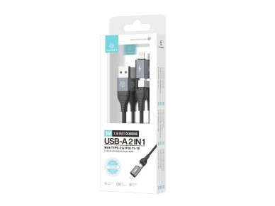 Cable de datos USB 2 en 1 Techancy TB1739 negro, carga rápida de 3,1 A, tipo C/Lightning en amb