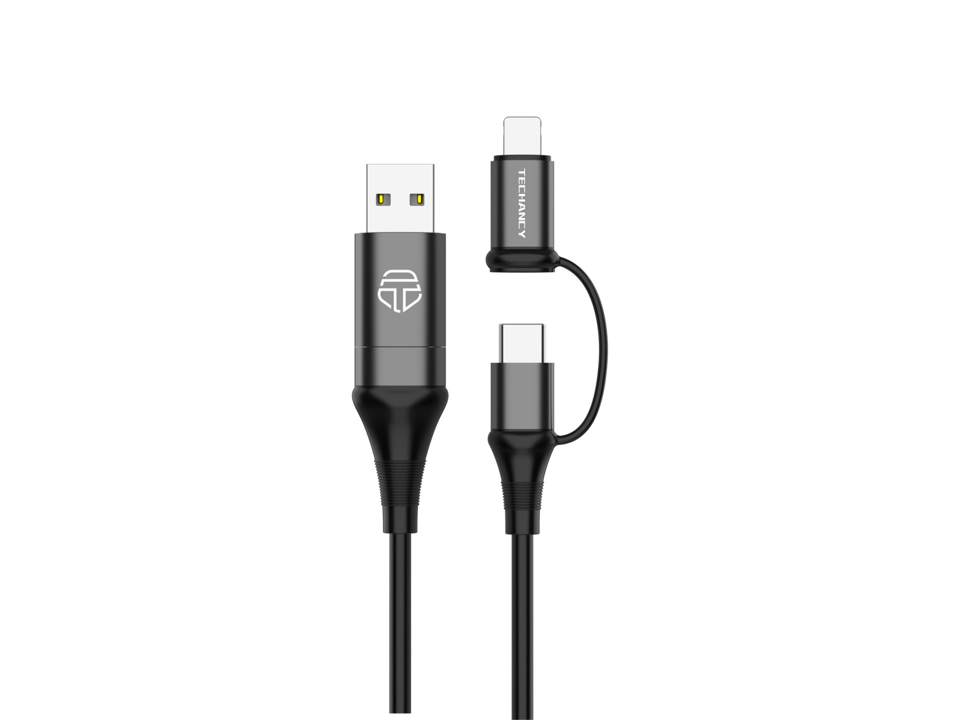 Techancy 4-in-1 Multifunction Data Cable Black TB1740, 60w/1m, USB/USB C to Type C/Lightning, Suppor