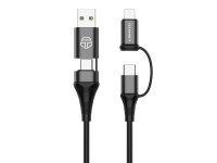 Techancy 4-in-1 Multifunction Data Cable Black TB1740, 60w/1m, USB/USB C to Type C/Lightning, Suppor Techancy 4-in-1 Multifunction Data Cable Black TB1740, 60w/1m, USB/USB C to Type C/Lightning, Suppor