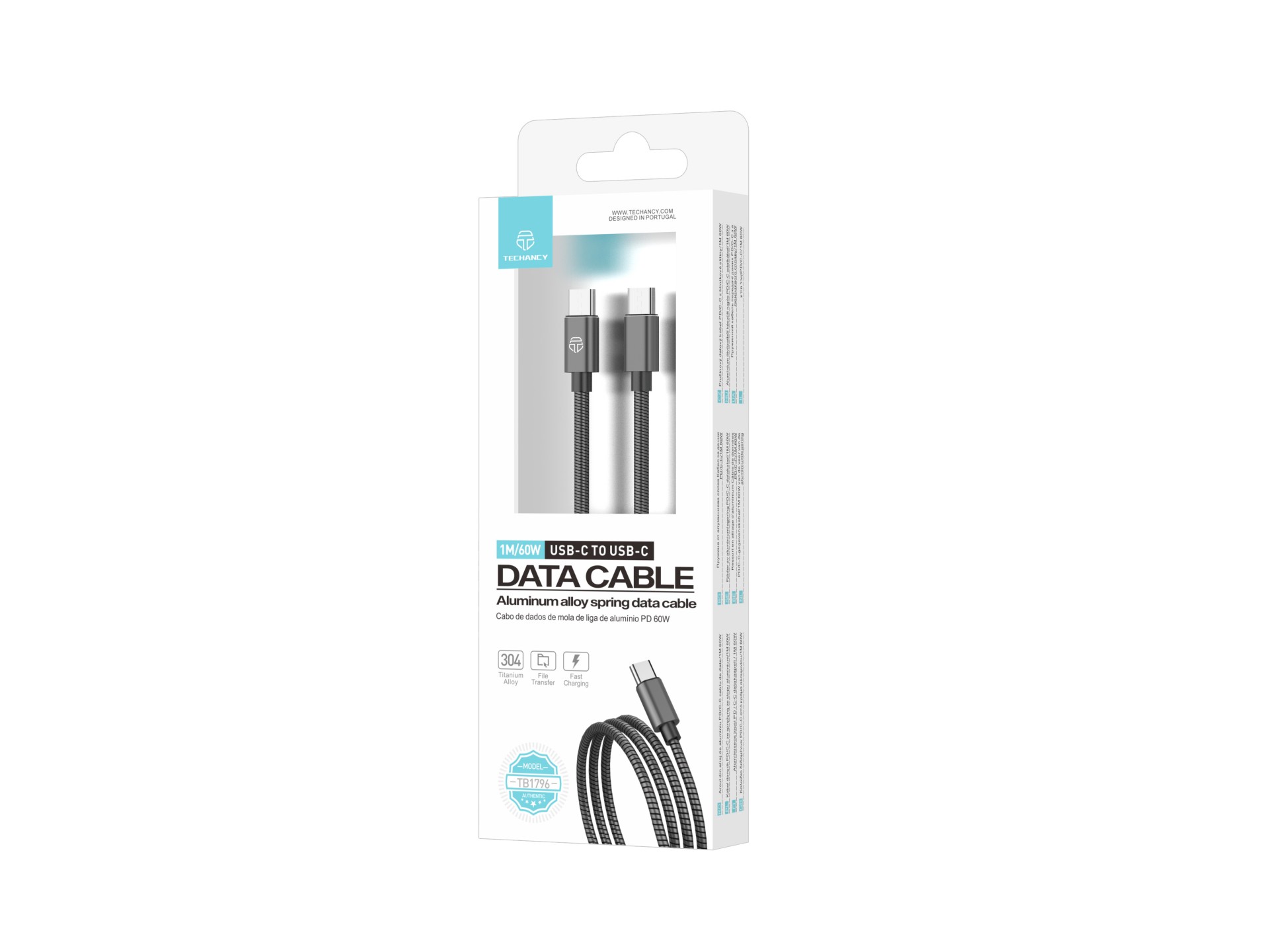 Techancy USB C to USB C Cable 1m TB1796, All-Metal Design, Animal Resistant, 60 Watt Fast Charging