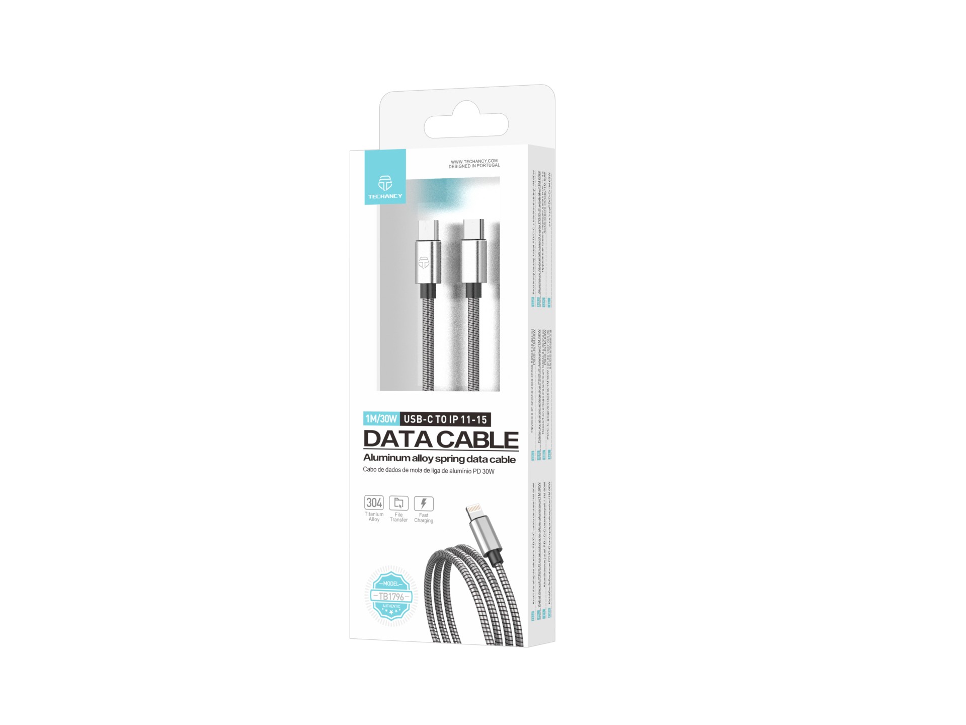 Techancy USB-C to Lightning Cable 1m TB1796, All Metal Design, Pet Resistant, 30 Watt Fast Charging