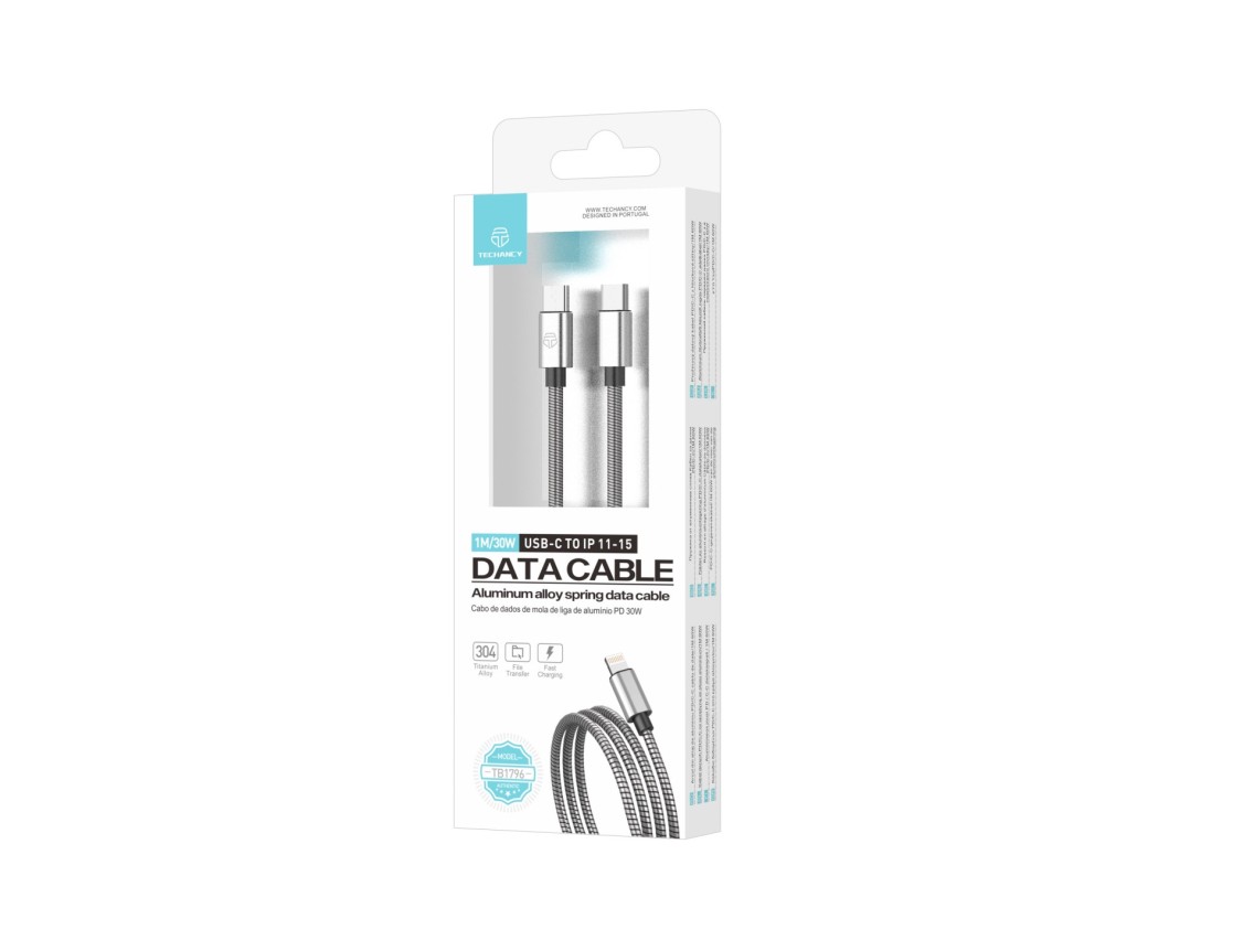 Techancy USB-C to Lightning Cable 1m TB1796, All Metal Design, Pet Resistant, 30 Watt Fast Charging