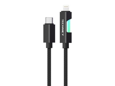 Cable USB-C a Lightning Techancy TB1797, 1 metro/30 vatios, luces RGB, trenzado de aluminio, compati