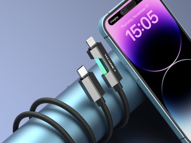 Techancy USB-C to Lightning Cable TB1797, 1 Meter/30 Watts, RGB Lights, Aluminum Braided, Compatible