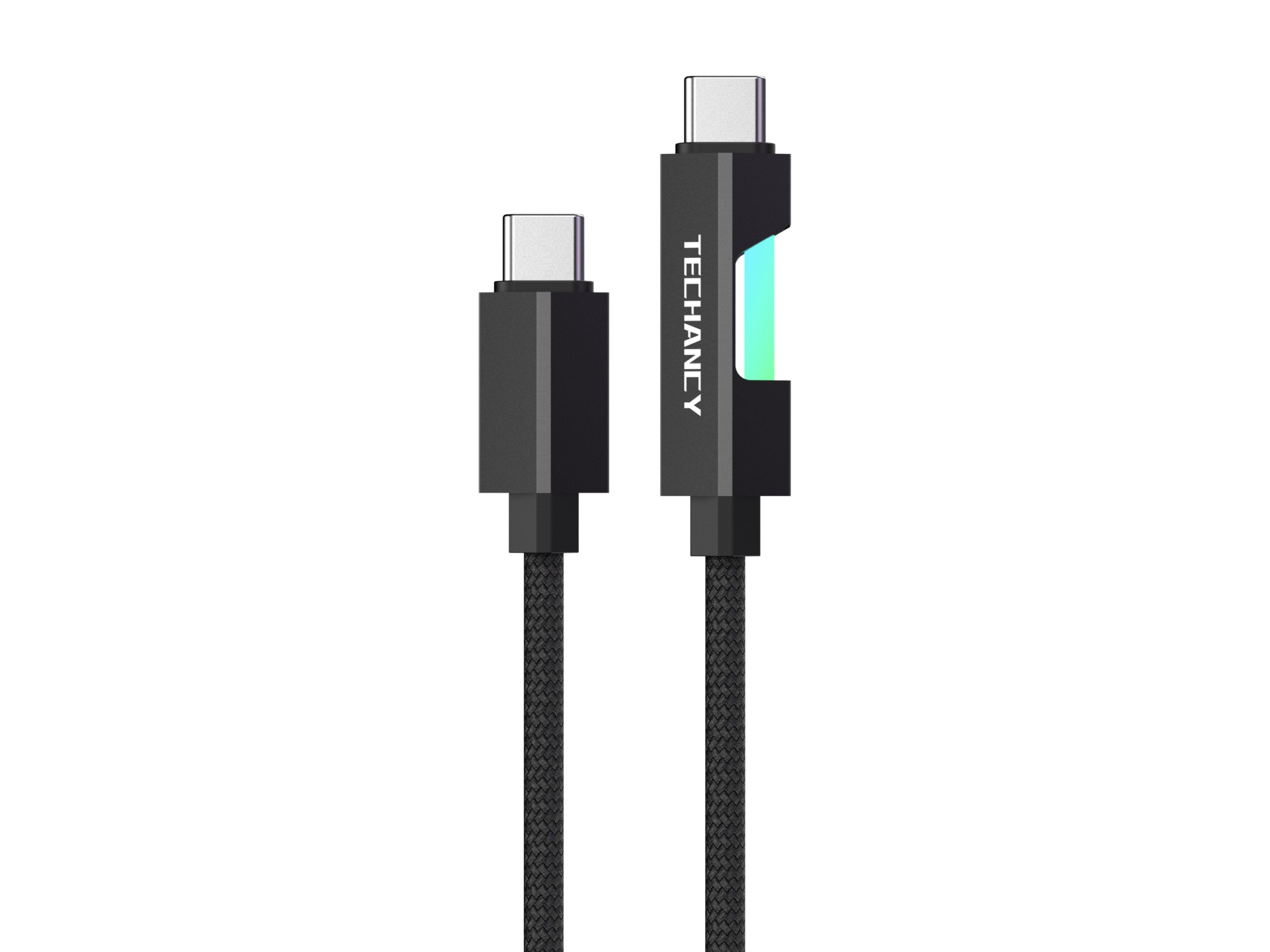 Cable de datos USB-C a USB-C Techancy TB1797, 1 m/60 W con luz RGB, trenzado de aluminio, negro
