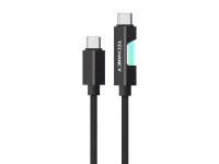 Cable de datos USB-C a USB-C Techancy TB1797, 1 m/60 W con luz RGB, trenzado de aluminio, negro