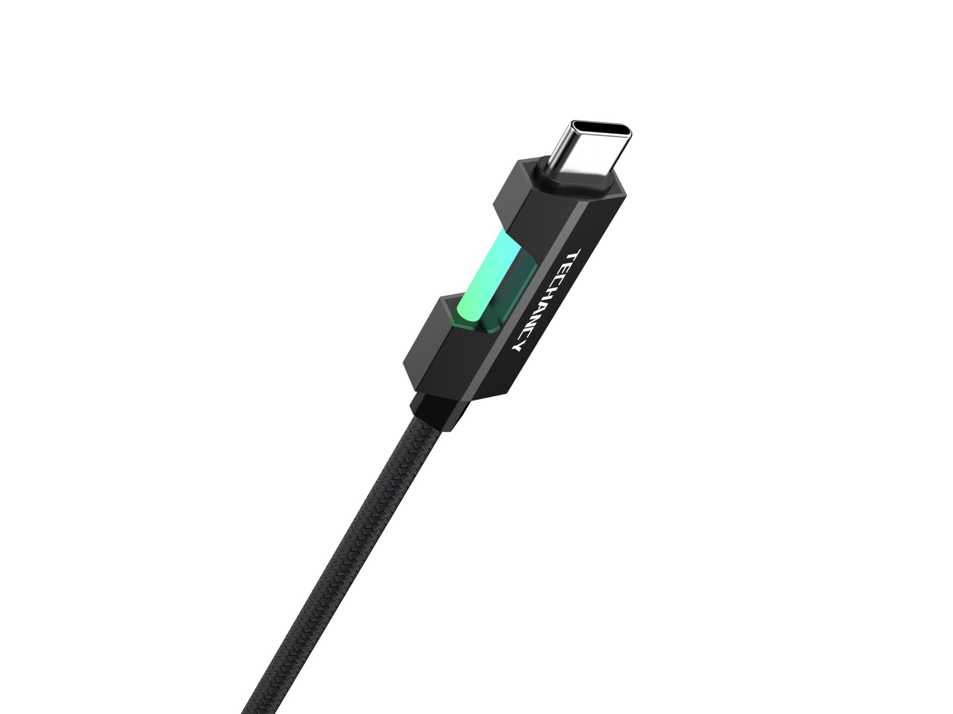 Cable de datos USB-C a USB-C Techancy TB1797, 1 m/60 W con luz RGB, trenzado de aluminio, negro