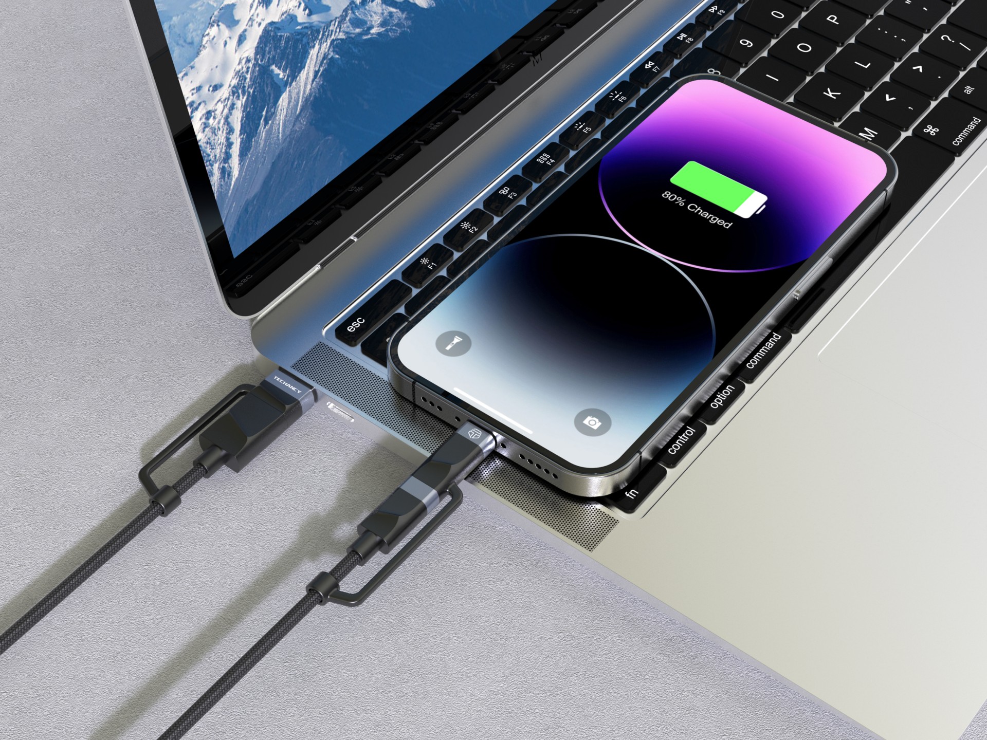 Techancy Cabo De Dados De Carregamento Rápido 4in1 Preto TB1741, 1m/60w, Combinação De Várias Portas