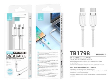 Techancy USB-C to USB-C Data Cable 1m/60w White TB1798 for Charging Smartphones, Tablets and Laptops Techancy USB-C to USB-C Data Cable 1m/60w White TB1798 for Charging Smartphones, Tablets and Laptops