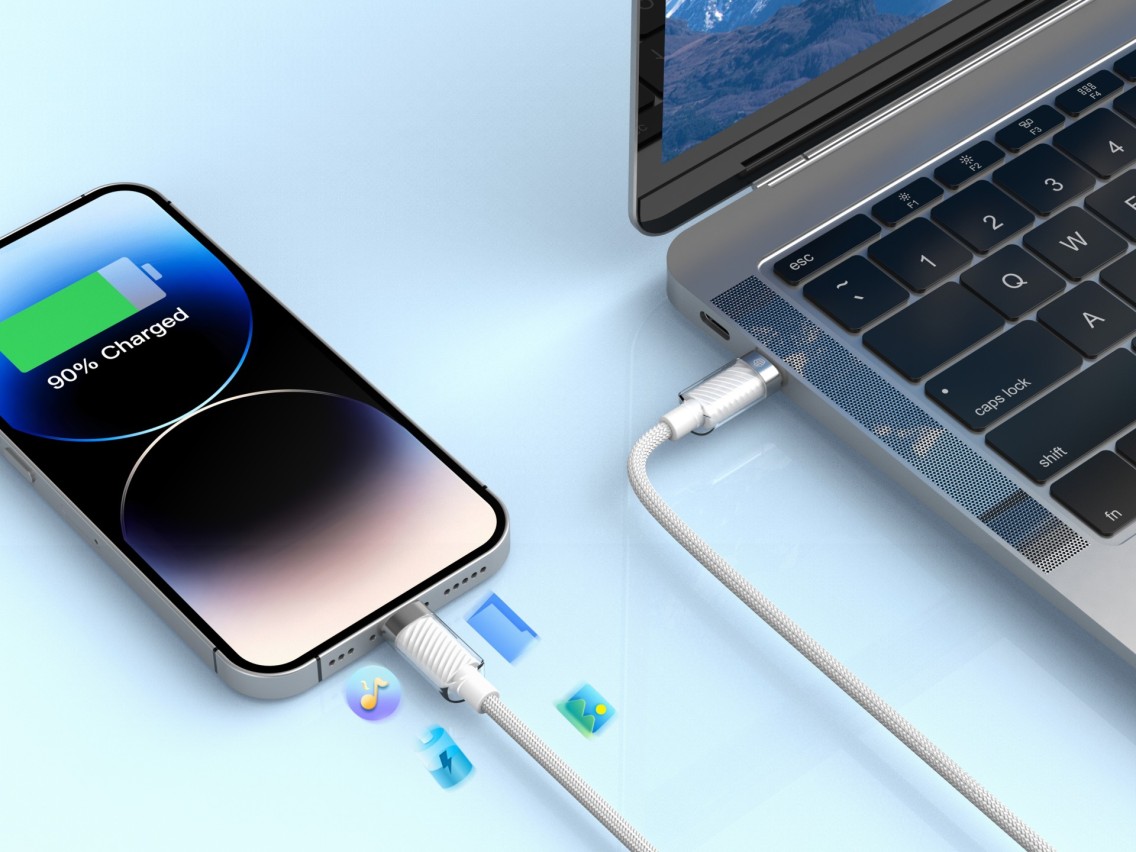Techancy Cabo Usb-C Para Ip 11-14 Cabo De Dados 1m/27w Branco TB1798, Compatível Com Iphone/Ipad Car