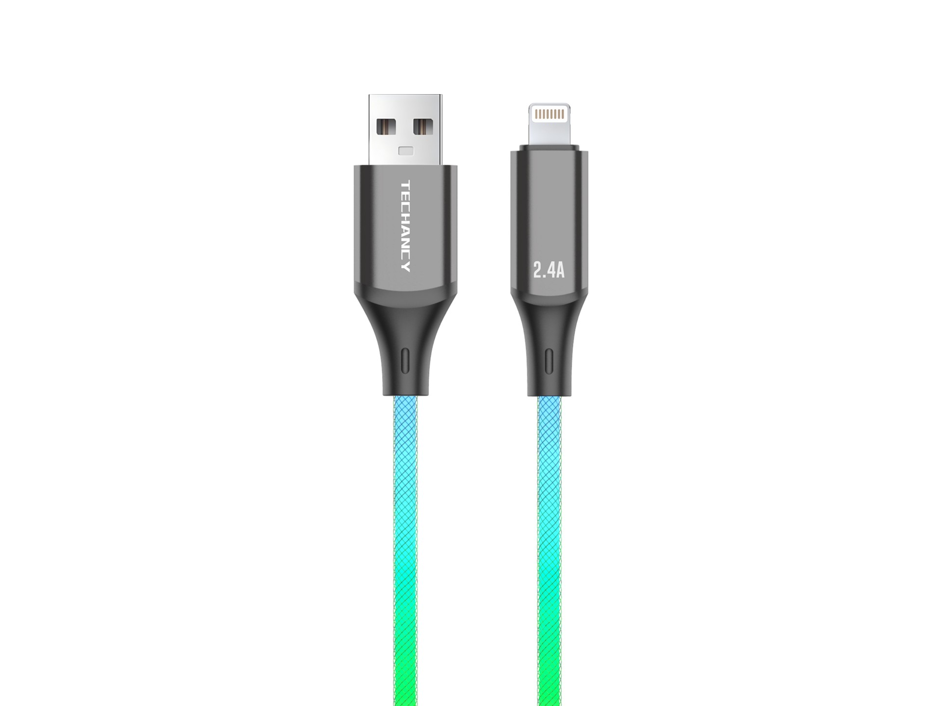 Techancy 1M Data Cable TB1781, USB-IP8/X/11-14, RGB Lighting Effect, 2.4A Charging, High-Speed Trans
