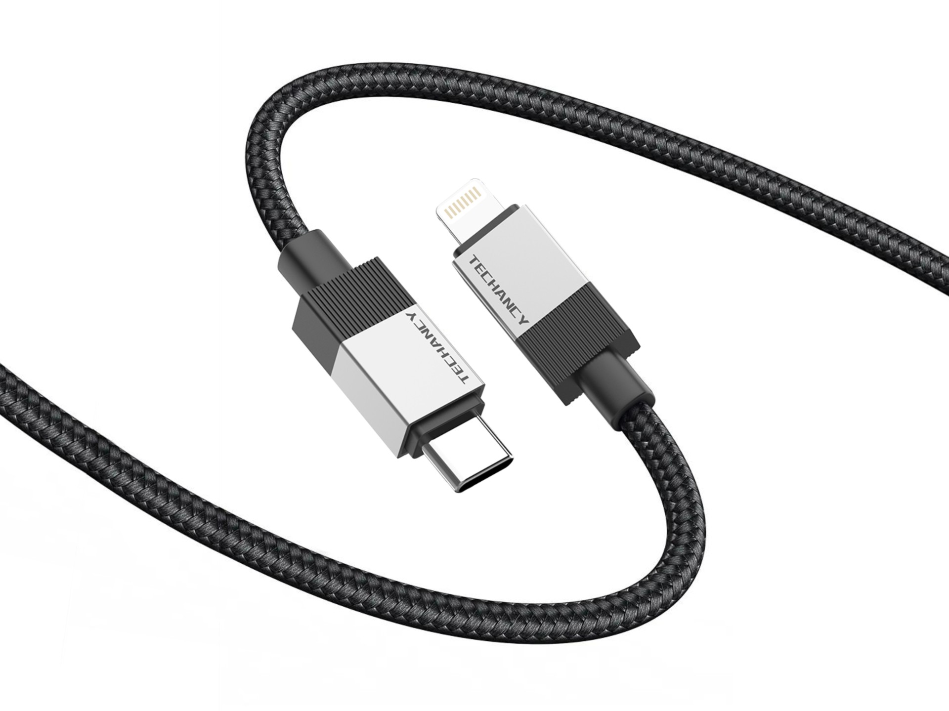 Techancy PD Data Cable TB1800, 27W, 1m Black, USB-C to Lightning, Aluminum Alloy Connector, Compatib