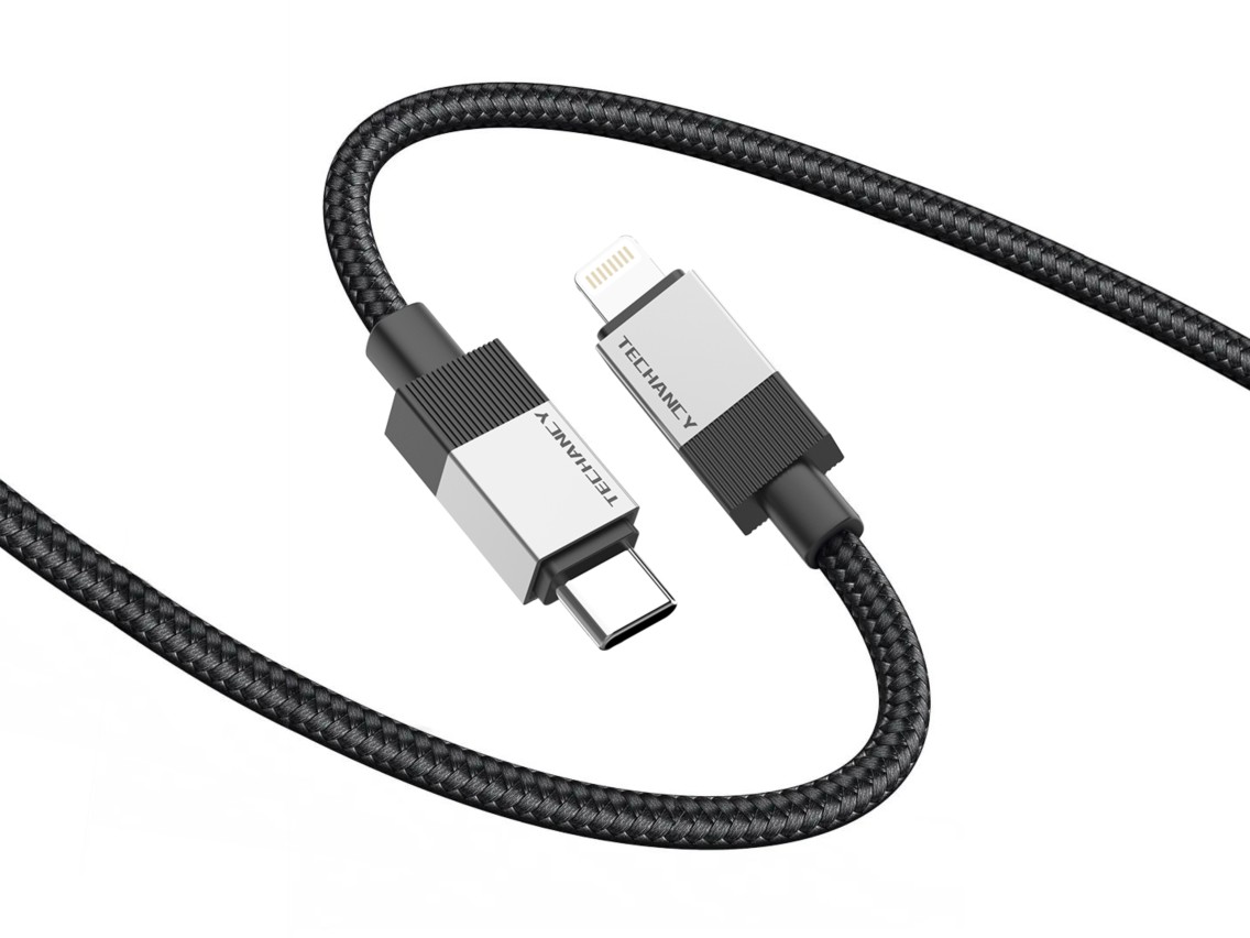 Techancy Cabo de Dados PD TB1800, 27W, 1m Preto, USB-C para Lightning, Conector de Liga de AlumInio,
