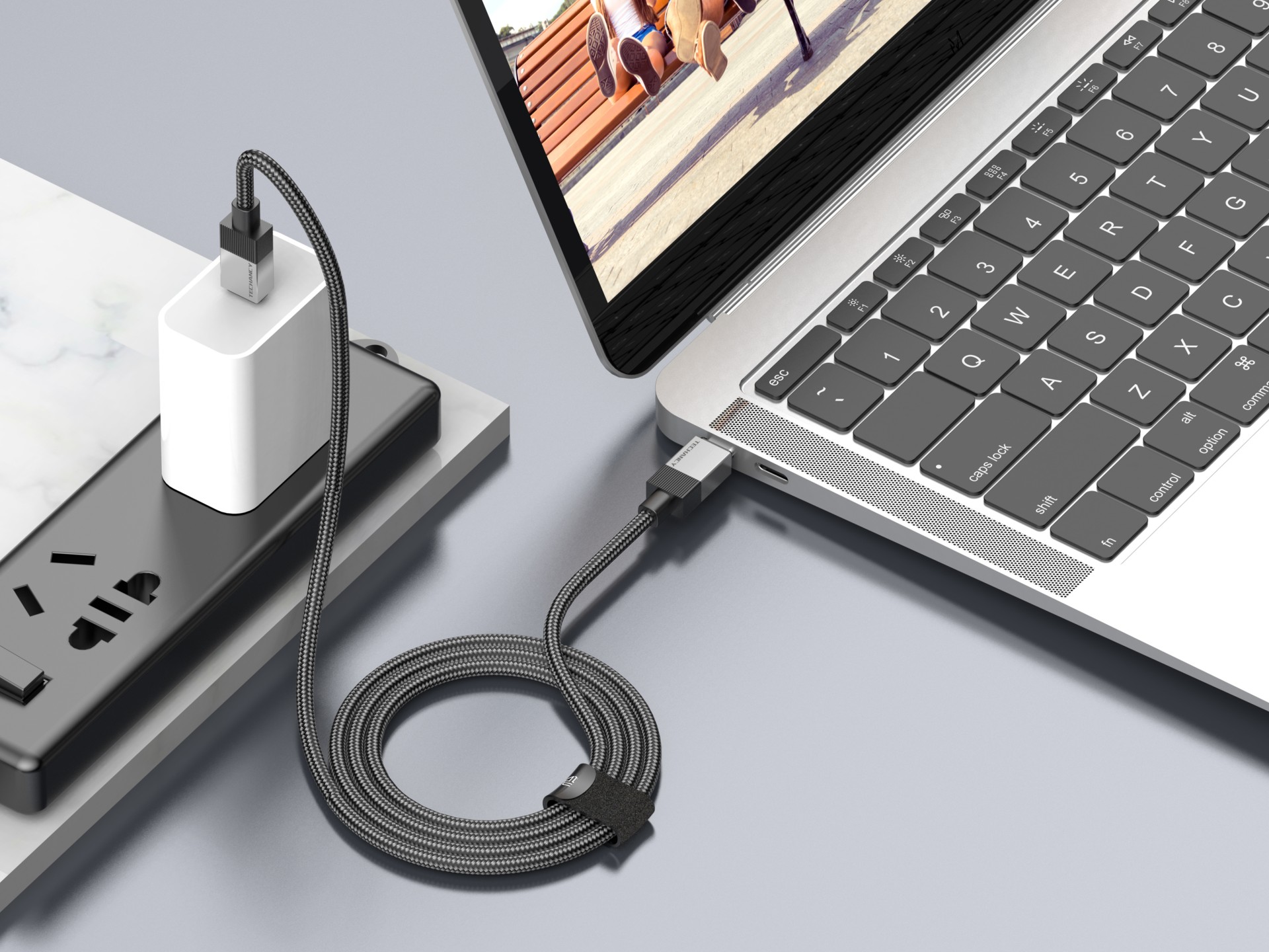Techancy PD Data Cable TB1800, 60W, 1m Black, USB-C to USB-C, Aluminum Alloy Connector, Locked Desig
