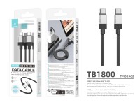 Techancy PD Data Cable TB1800, 60W, 1m Black, USB-C to USB-C, Aluminum Alloy Connector, Locked Desig