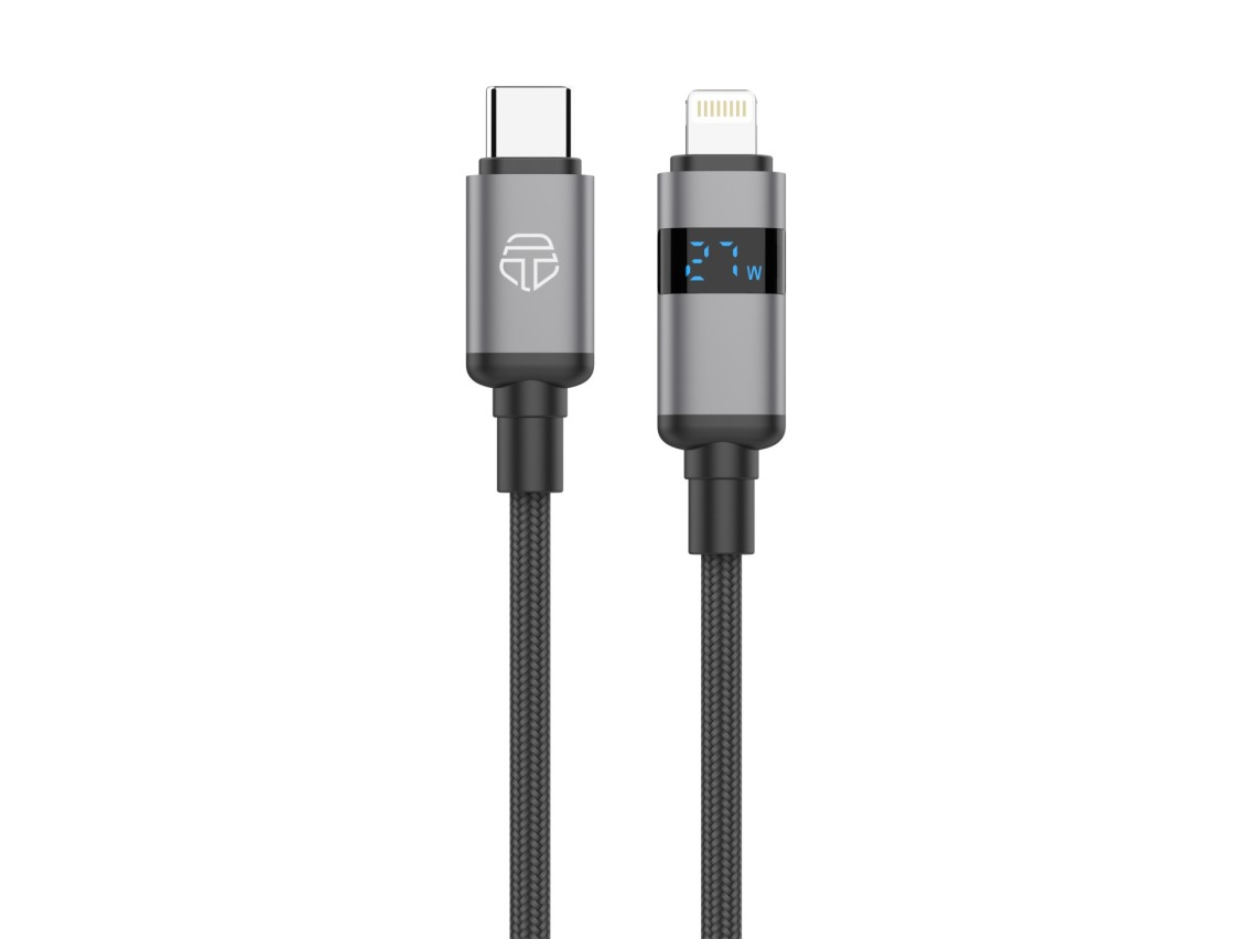 Cable USB-C a Lightning Techancy TB1801, 27 W, 1,5 m, negro, pantalla LED, conector de aluminio, cab