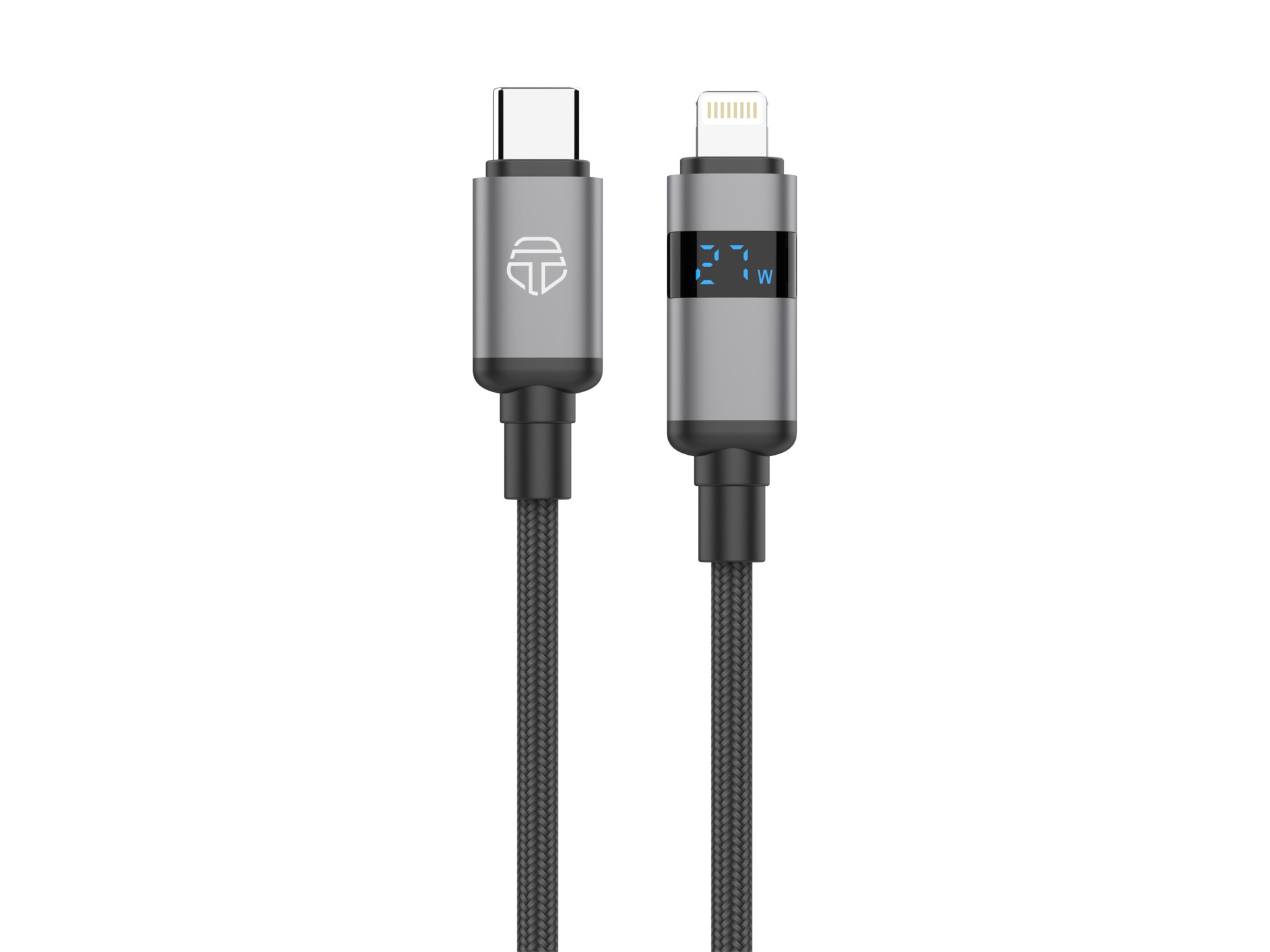 Cable USB-C a Lightning Techancy TB1801, 27 W, 1,5 m, negro, pantalla LED, conector de aluminio, cab