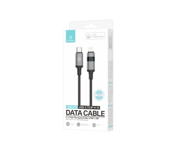 Cable USB-C a Lightning Techancy TB1801, 27 W, 1,5 m, negro, pantalla LED, conector de aluminio, cab