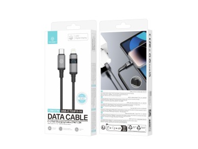 Cable USB-C a Lightning Techancy TB1801, 27 W, 1,5 m, negro, pantalla LED, conector de aluminio, cab