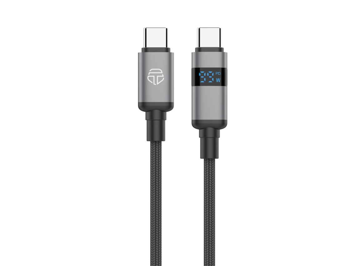 Cable USB-C a USB-C Techancy TB1801, 100 W, 1,5 m, negro, indicador LED de potencia, conector de alu