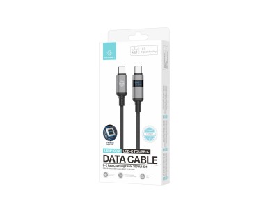 Techancy Cabo USB-C para USB-C TB1801, 100W, 1.5m Preto, Tela LED de Potência, Conector de AlumInio, Techancy Cabo USB-C para USB-C TB1801, 100W, 1.5m Preto, Tela LED de Potência, Conector de AlumInio,
